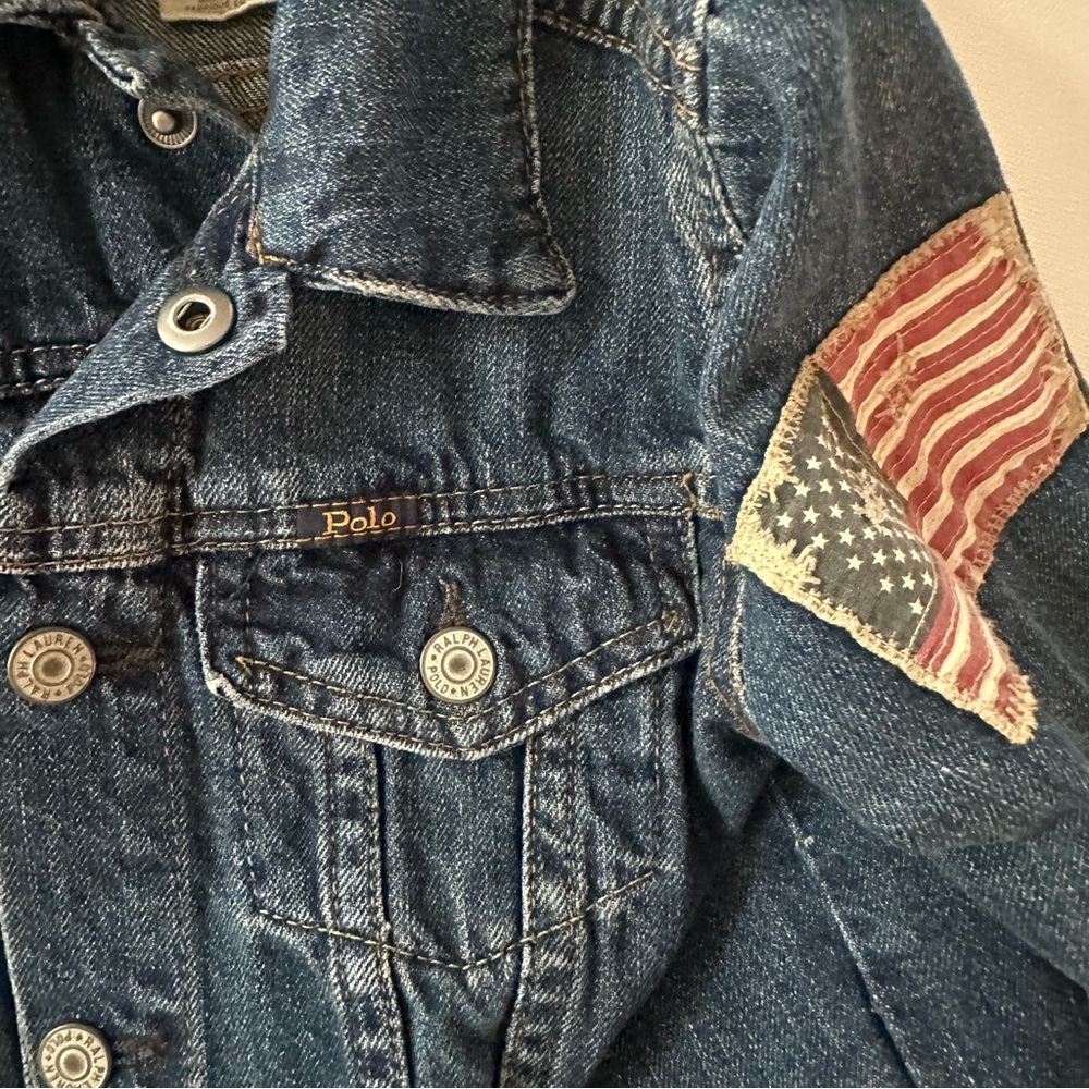 Polo Ralph Lauren Kids 5 Denim Jacket with Patches Bear American Flag Tiger - Picture 5 of 8
